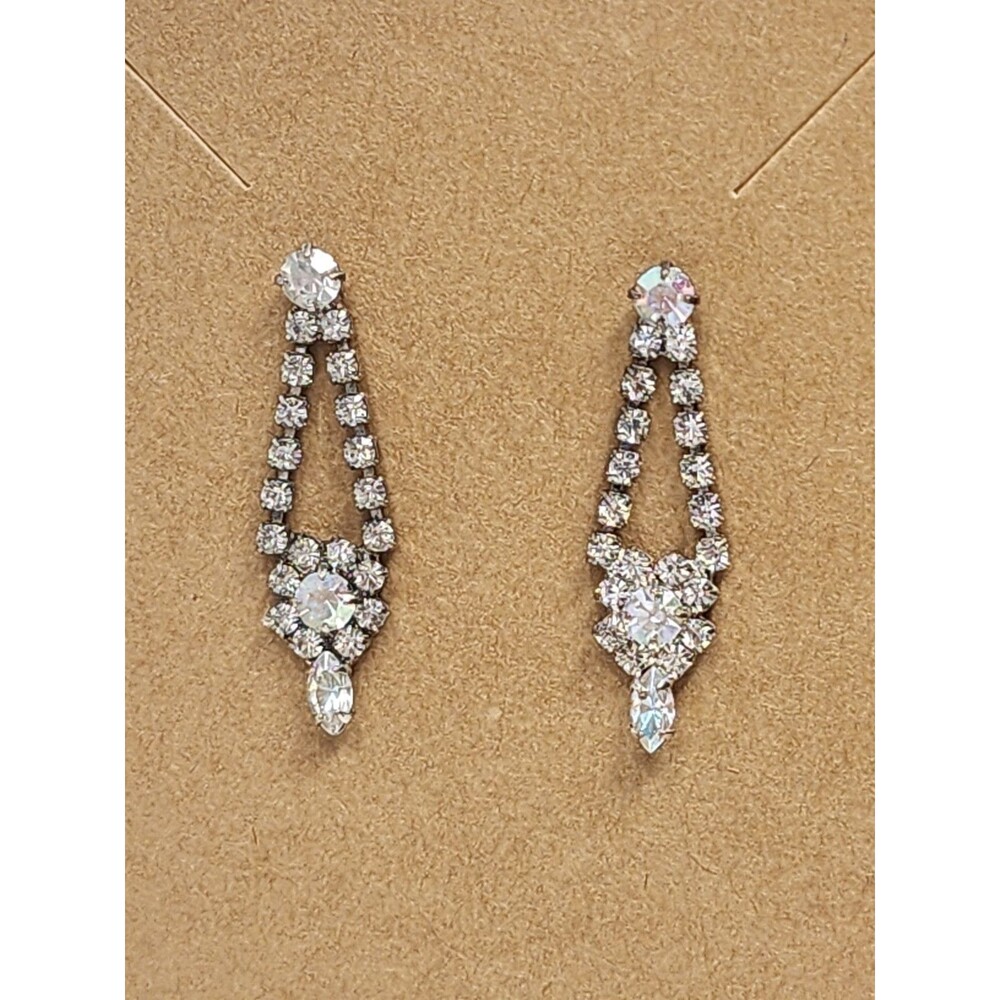 Vintage Weiss Style Rhinestone Chandelier Earrings AB Crystal Silver Tone 1950s